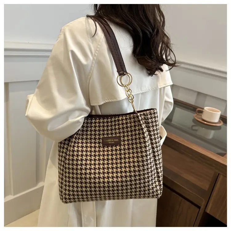 Vintage Houndstooth Shoulder Tote Bag for Women 2024 — feature 8