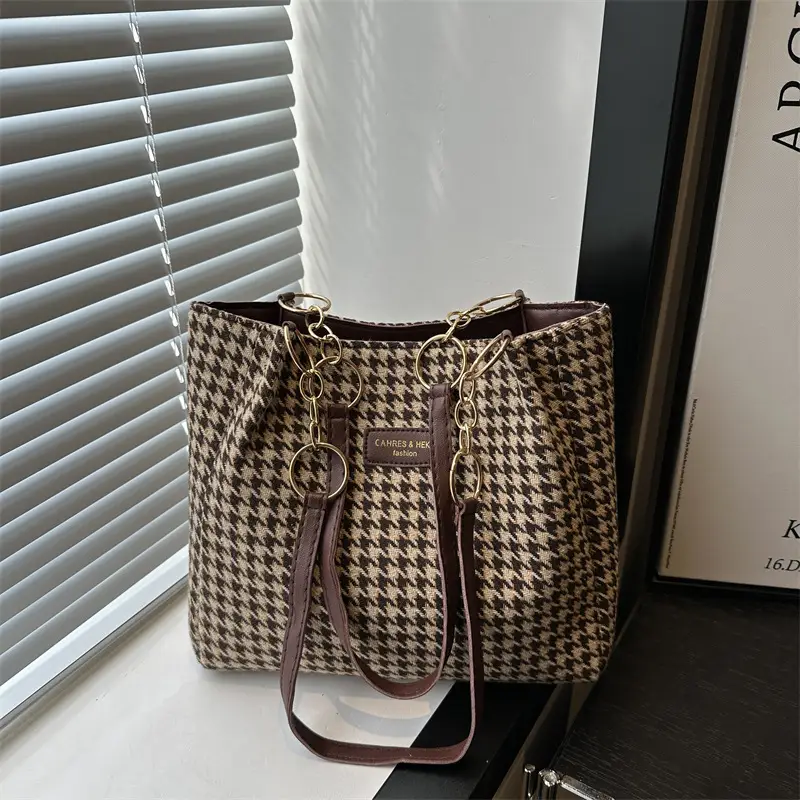 Vintage Houndstooth Shoulder Tote Bag for Women 2024 - Image 4