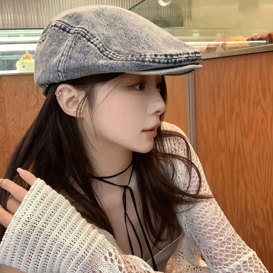 Japanese Style Washed Denim Progressive Hat Women Spring Summer Artistic Street Fashion - Image 2