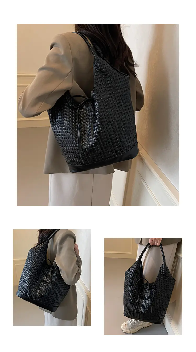 Women's Black Textured Shoulder Bag 2024 New Large Capacity — feature 10