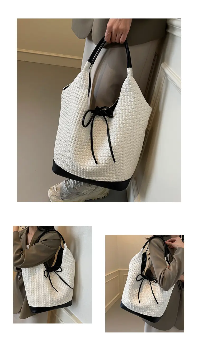 Women's Black Textured Shoulder Bag 2024 New Large Capacity — feature 13