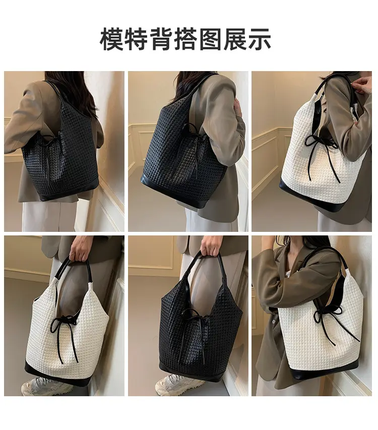 Women's Black Textured Shoulder Bag 2024 New Large Capacity — feature 9