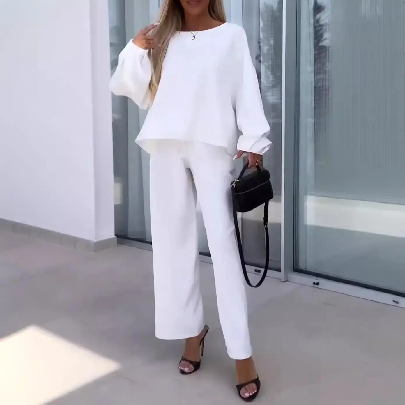 2024 Women's White Cross-Border Suit Set with Elastic Trousers - Image 7