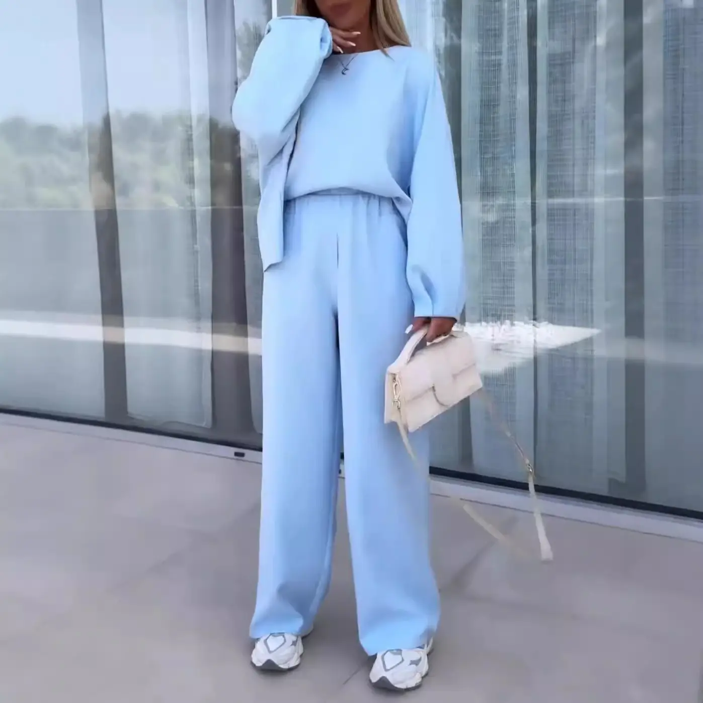 2024 Women's White Cross-Border Suit Set with Elastic Trousers - Image 9