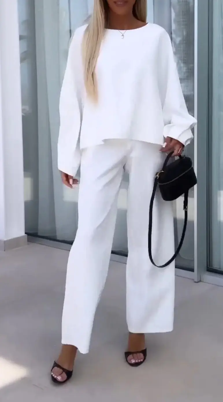 2024 Women's White Cross-Border Suit Set with Elastic Trousers — feature 3