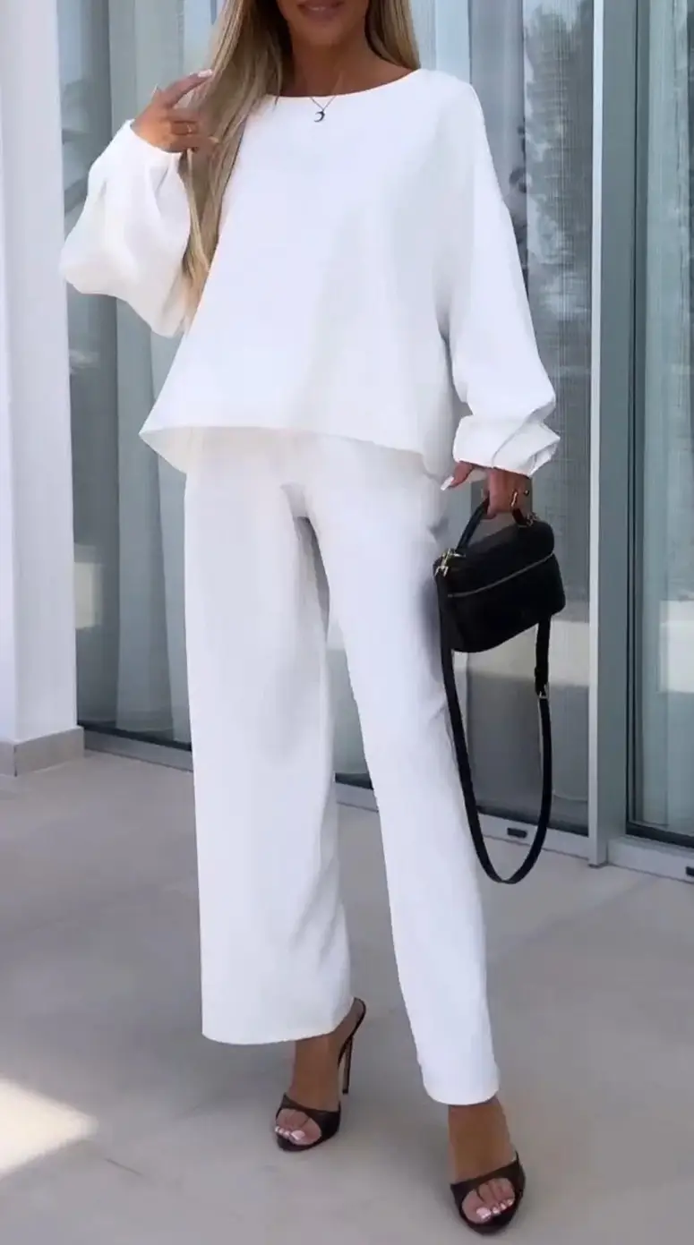 2024 Women's White Cross-Border Suit Set with Elastic Trousers — feature 4