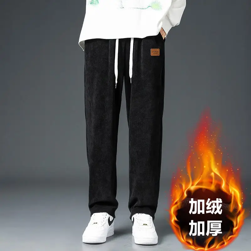 Men's Fleece Lined Straight Trousers Grey Winter Casual