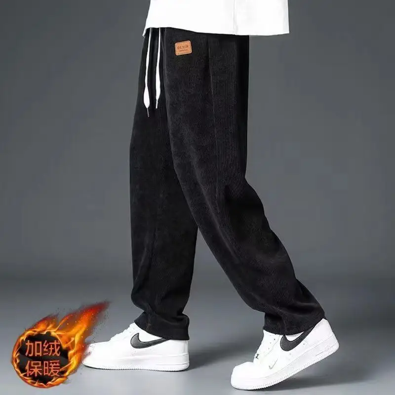 Men's Fleece Lined Straight Trousers Grey Winter Casual
