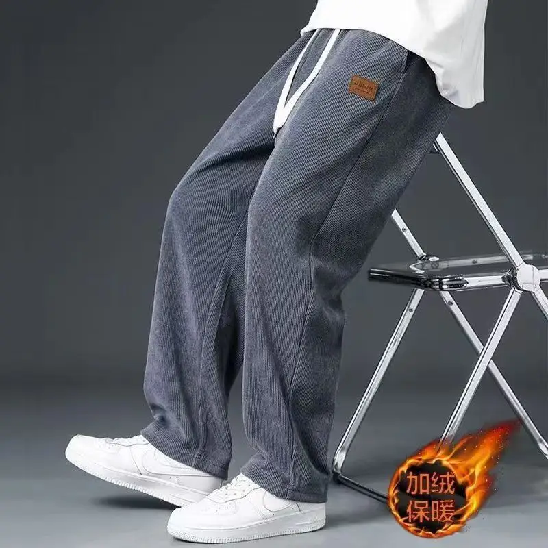 Men's Fleece Lined Straight Trousers Grey Winter Casual