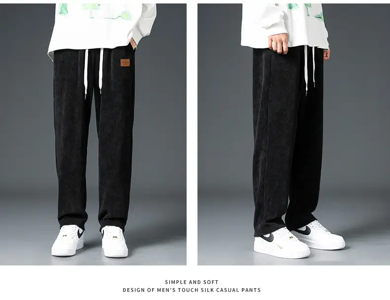 Men's Fleece Lined Straight Trousers Grey Winter Casual — feature 12