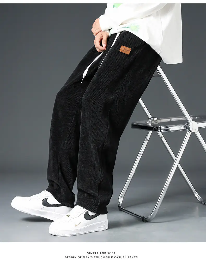 Men's Fleece Lined Straight Trousers Grey Winter Casual — feature 13