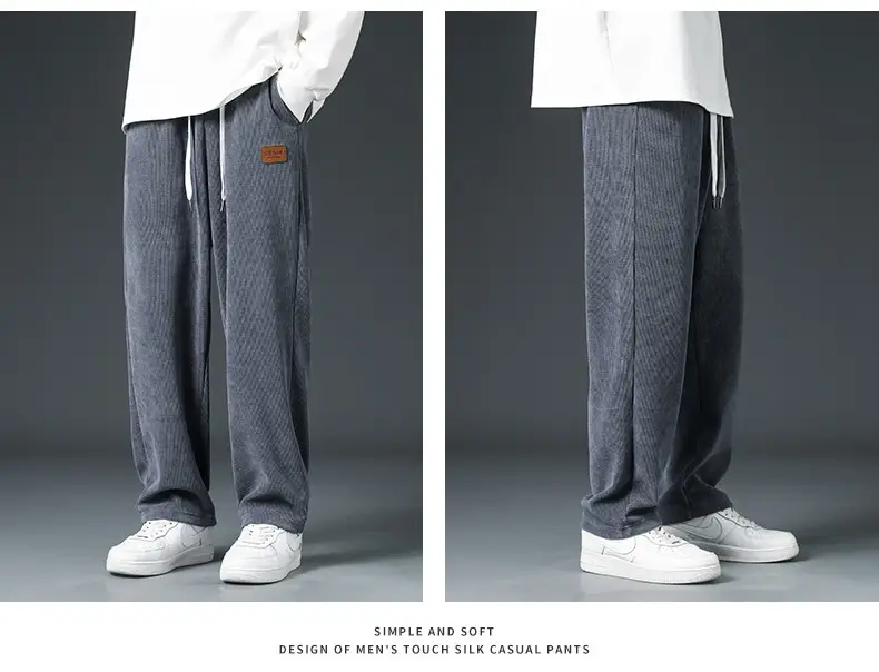 Men's Fleece Lined Straight Trousers Grey Winter Casual — feature 14