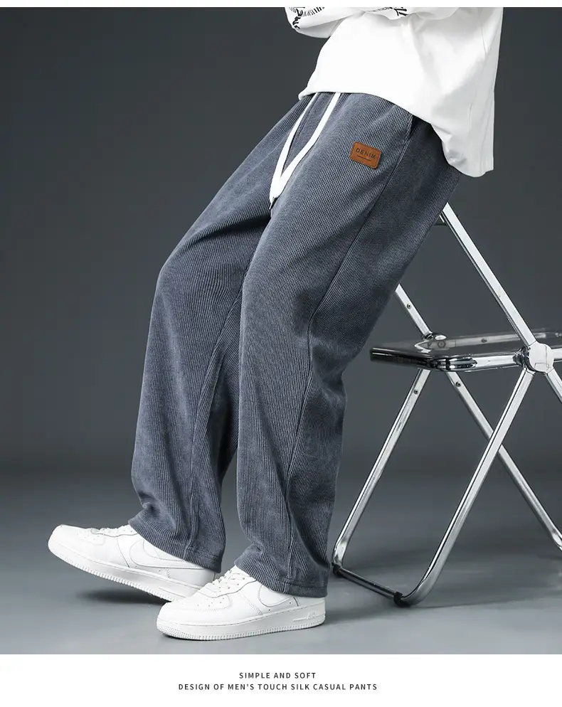 Men's Fleece Lined Straight Trousers Grey Winter Casual — feature 17