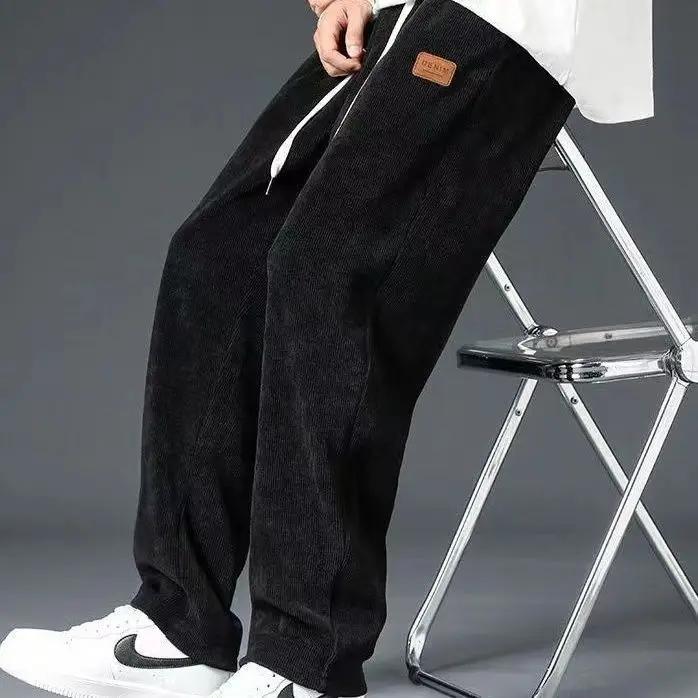 Men's Fleece Lined Straight Trousers Grey Winter Casual