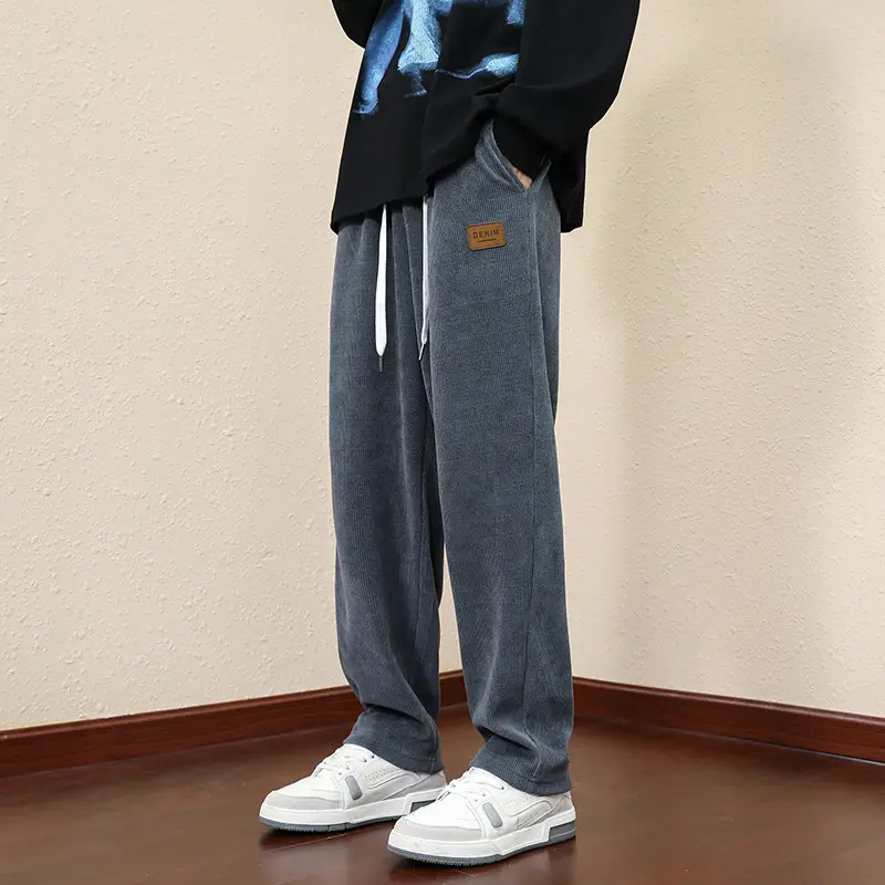 Men's Fleece Lined Straight Trousers Grey Winter Casual
