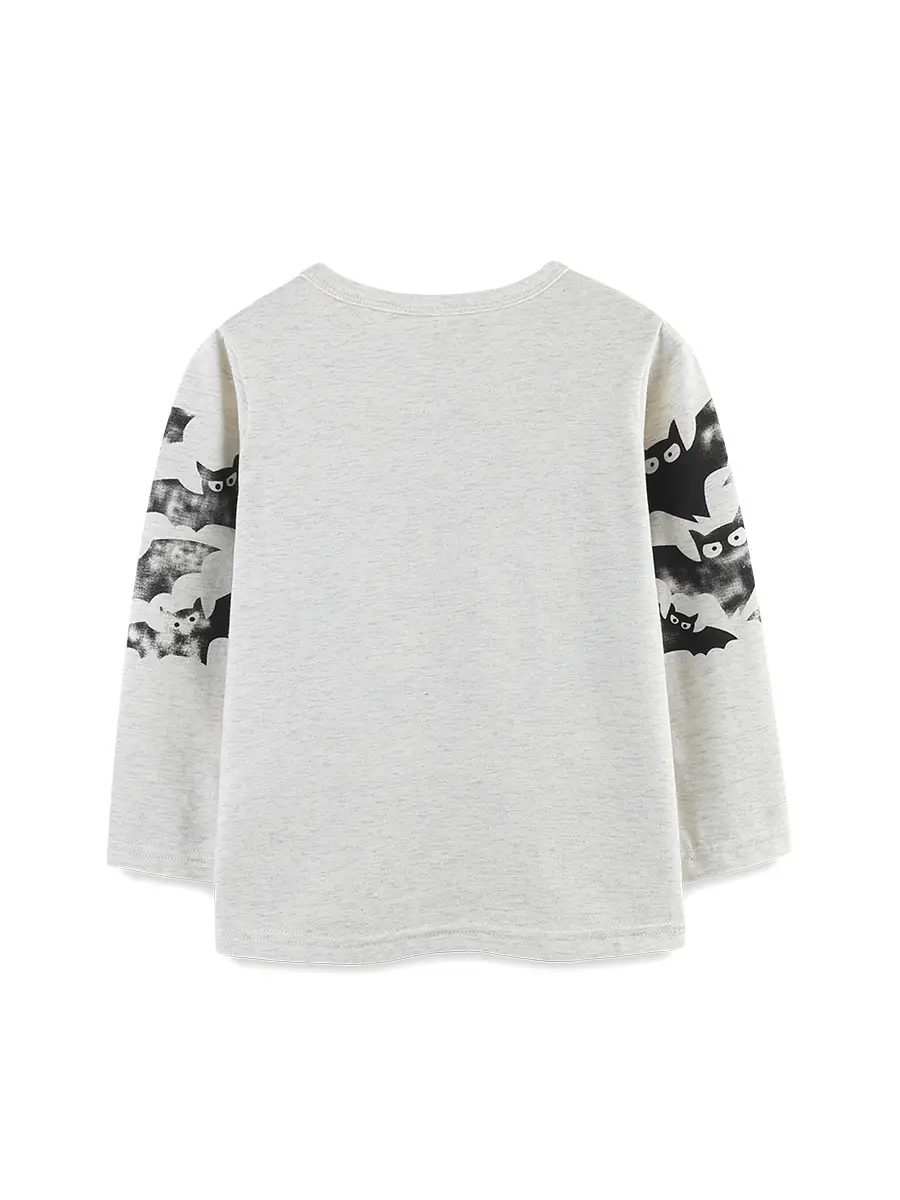 Halloween Bat Print Boys T-Shirt White Round Neck - Image 3