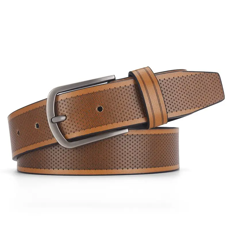 Men's Brown Leather Belt with Retro Pin Buckle - Image 7