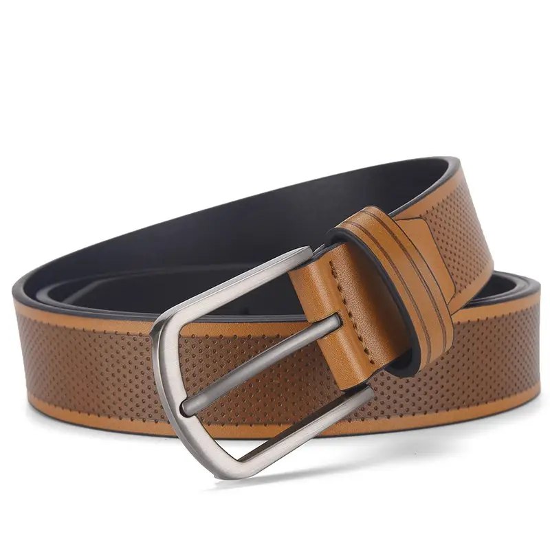 Men's Brown Leather Belt with Retro Pin Buckle - Image 8