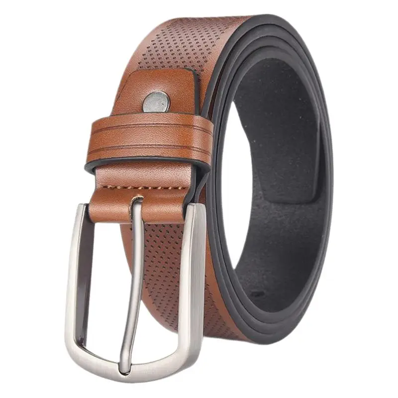 Men's Brown Leather Belt with Retro Pin Buckle - Image 10