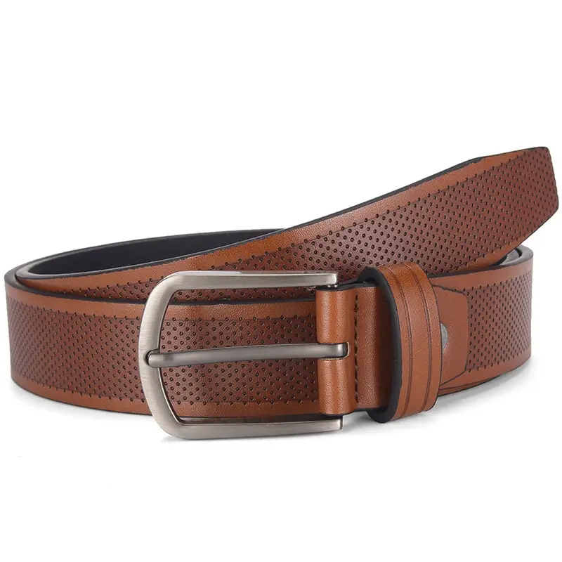 Men's Brown Leather Belt with Retro Pin Buckle — feature 4