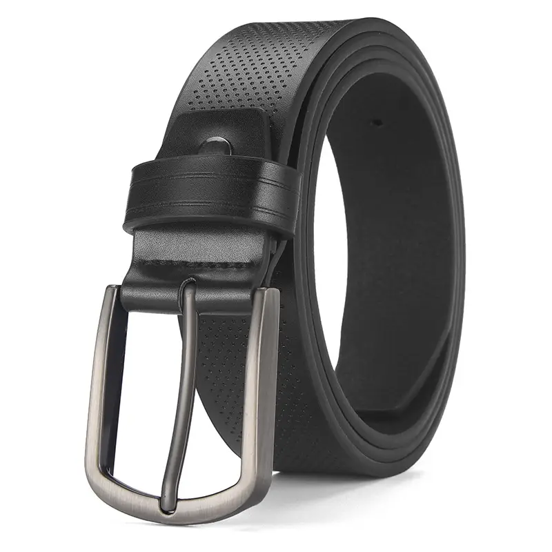 Men's Brown Leather Belt with Retro Pin Buckle - Image 2