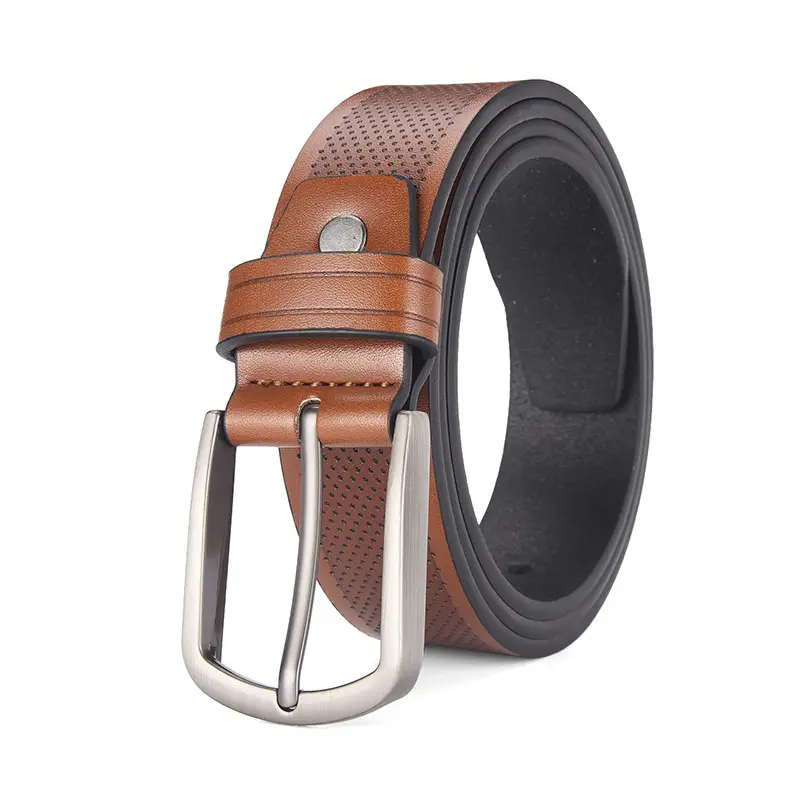 Men's Brown Leather Belt with Retro Pin Buckle - Image 4