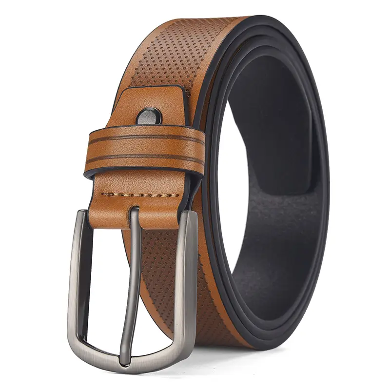 Men's Brown Leather Belt with Retro Pin Buckle - Image 5