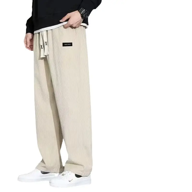 Men Fleece Lined Black Wide Leg Pants Warm Sweatpants - Image 9