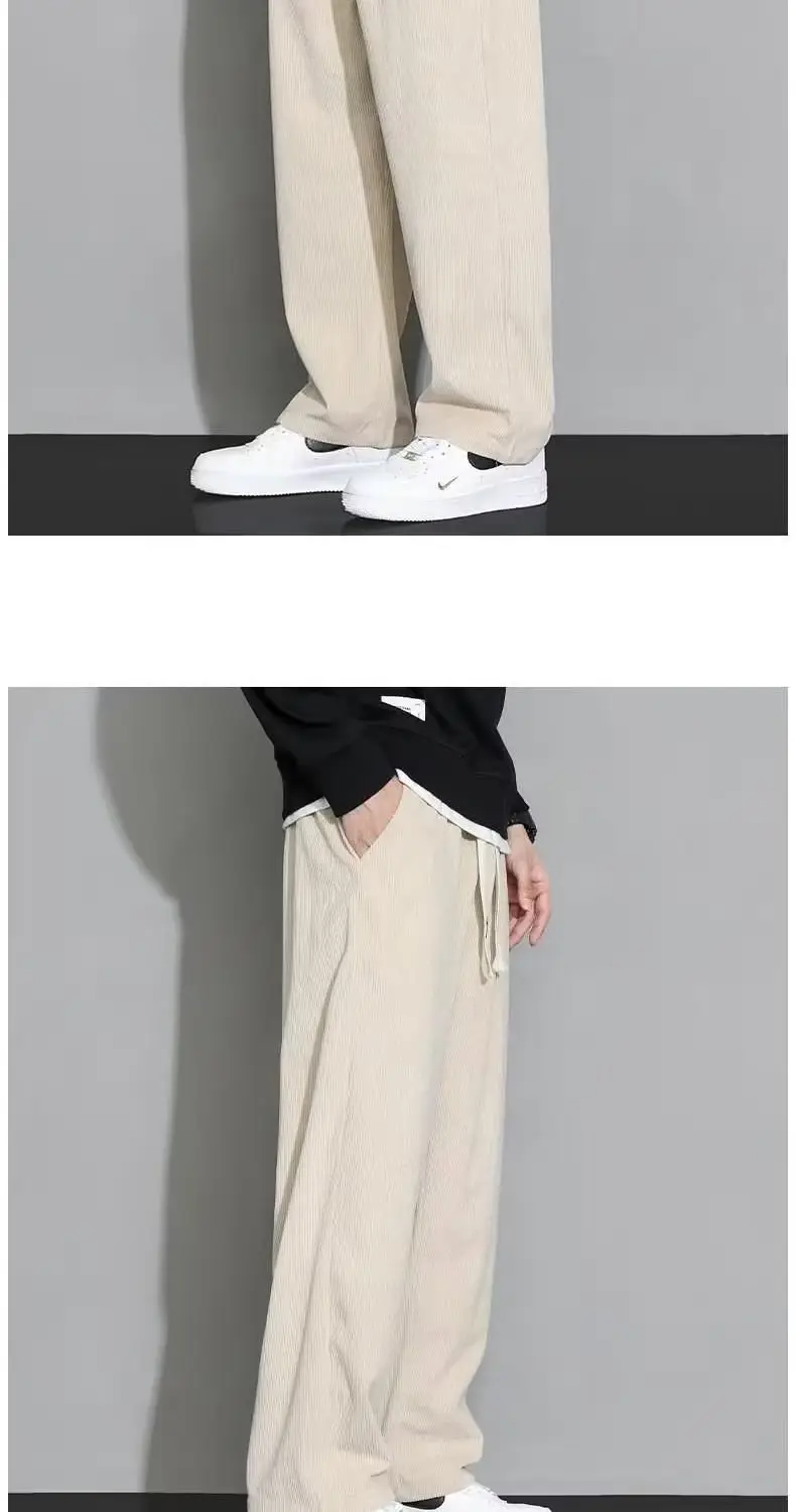 Men Fleece Lined Black Wide Leg Pants Warm Sweatpants — feature 7