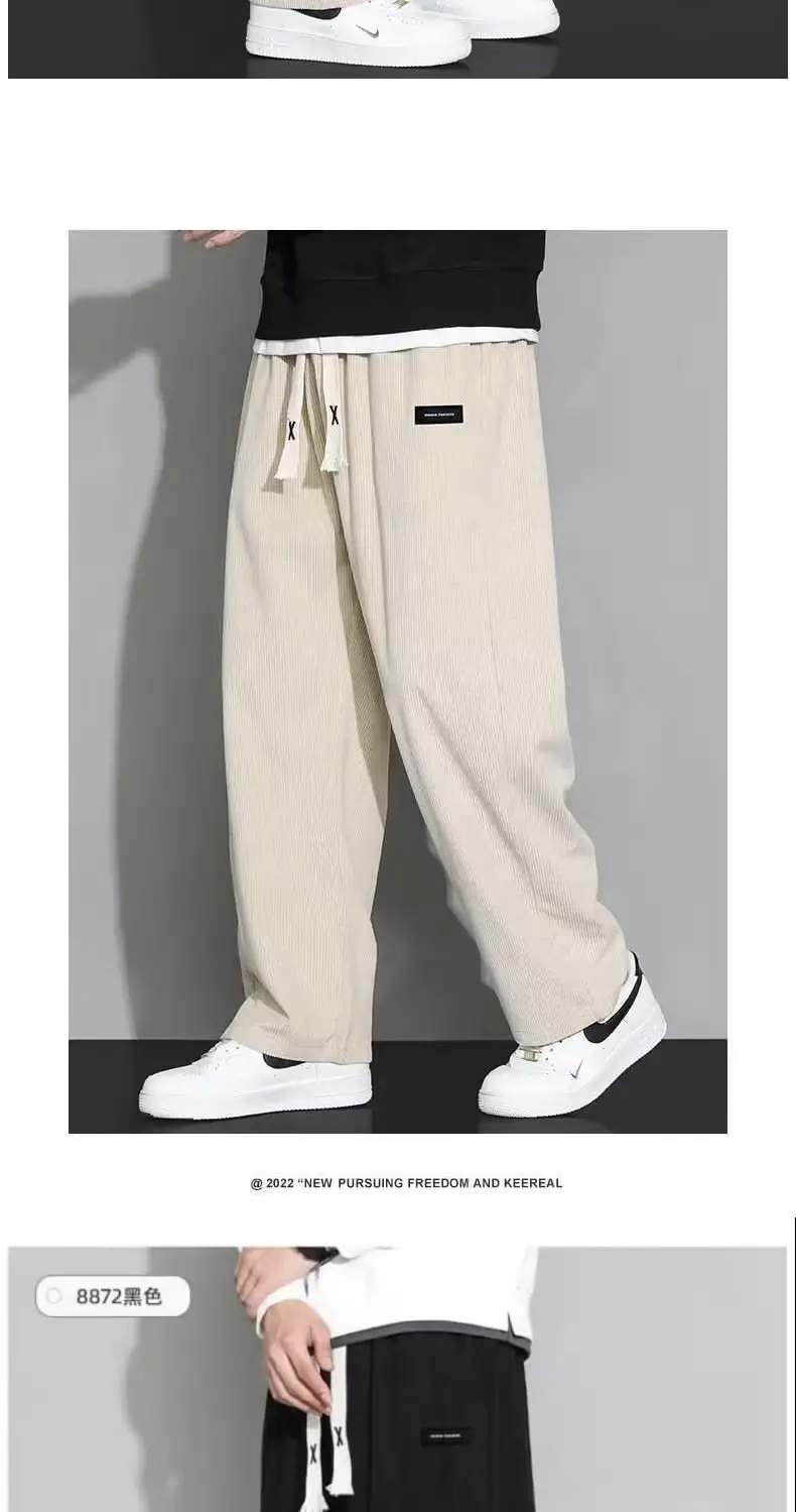 Men Fleece Lined Black Wide Leg Pants Warm Sweatpants — feature 8