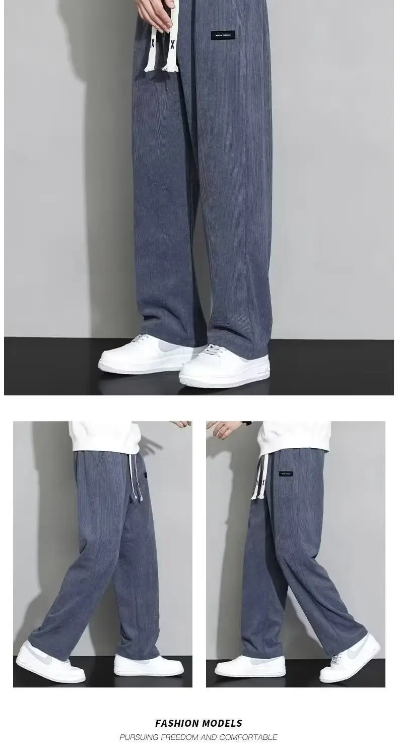 Men Fleece Lined Black Wide Leg Pants Warm Sweatpants — feature 9