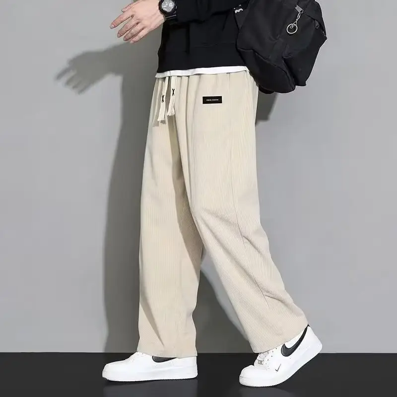 Men Fleece Lined Black Wide Leg Pants Warm Sweatpants - Image 6
