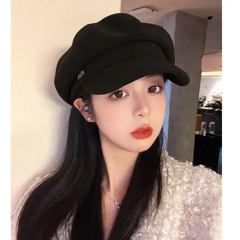 Black French Retro Newsboy Cap for Women