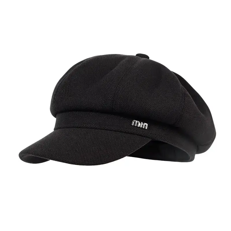Black French Retro Newsboy Cap for Women