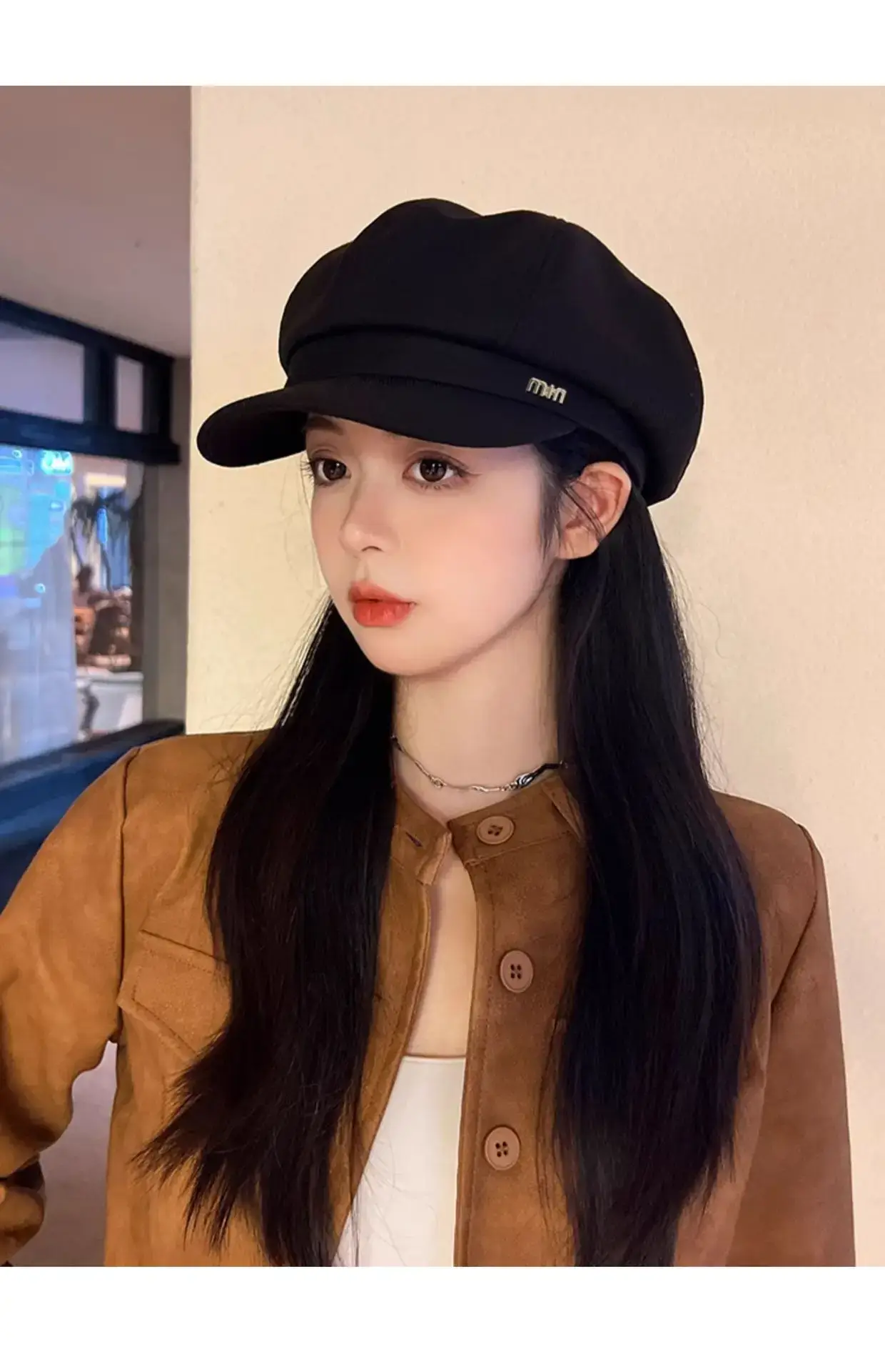 Black French Retro Newsboy Cap for Women — feature 13