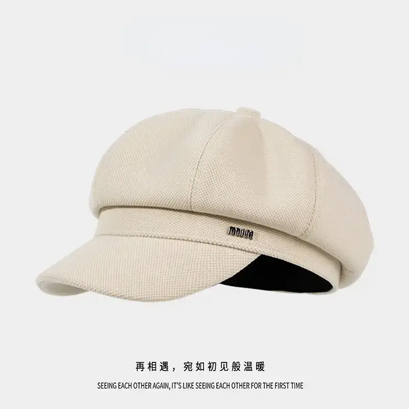 Black French Retro Newsboy Cap for Women