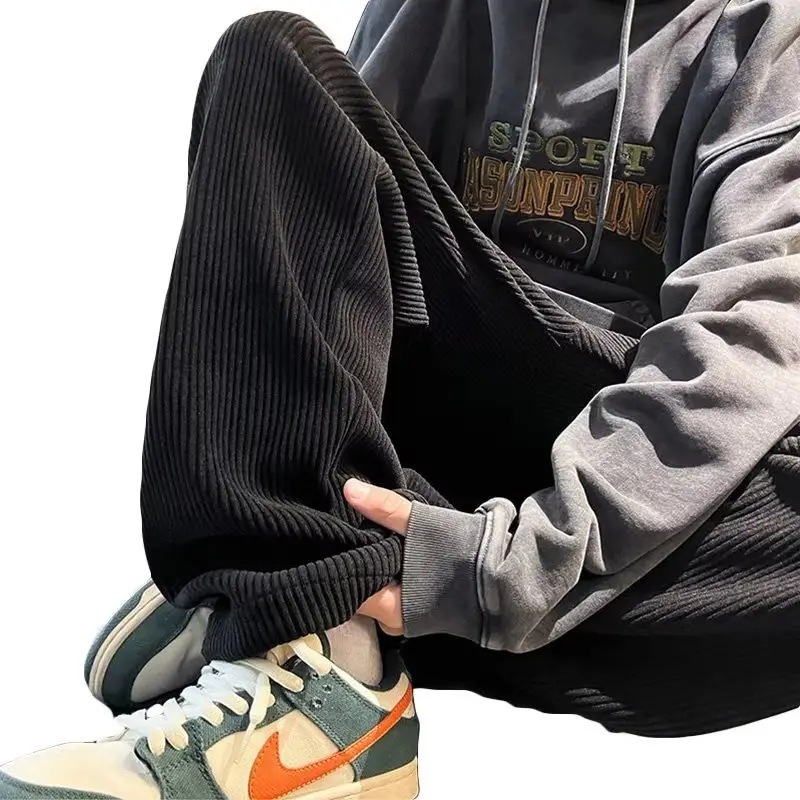 Men's Corduroy Straight Leg Pants Cream Autumn Wear