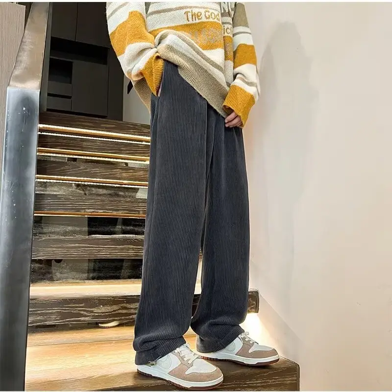 Men's Corduroy Straight Leg Pants Cream Autumn Wear
