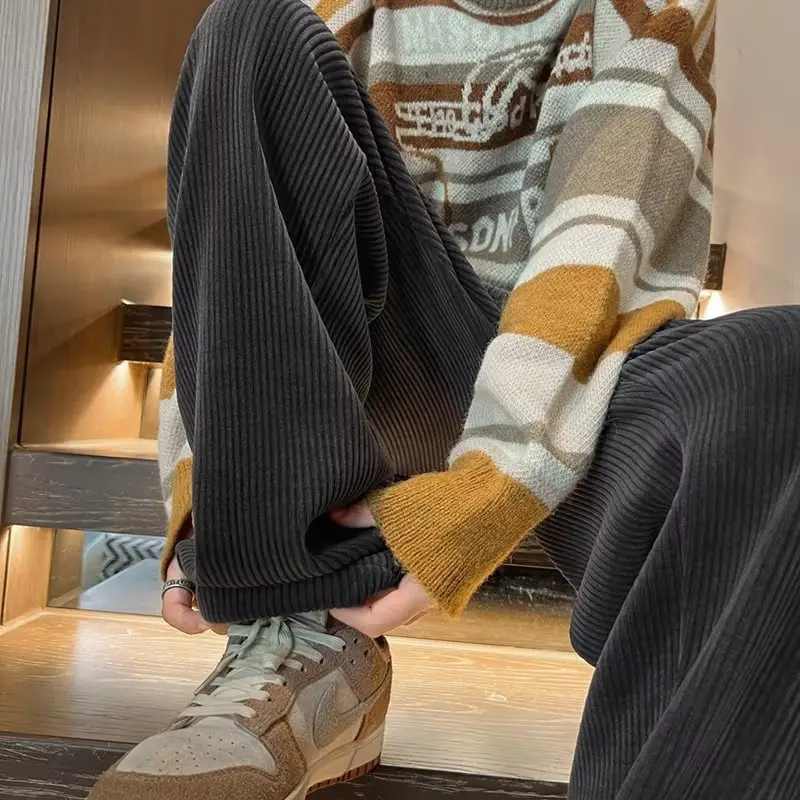 Men's Corduroy Straight Leg Pants Cream Autumn Wear
