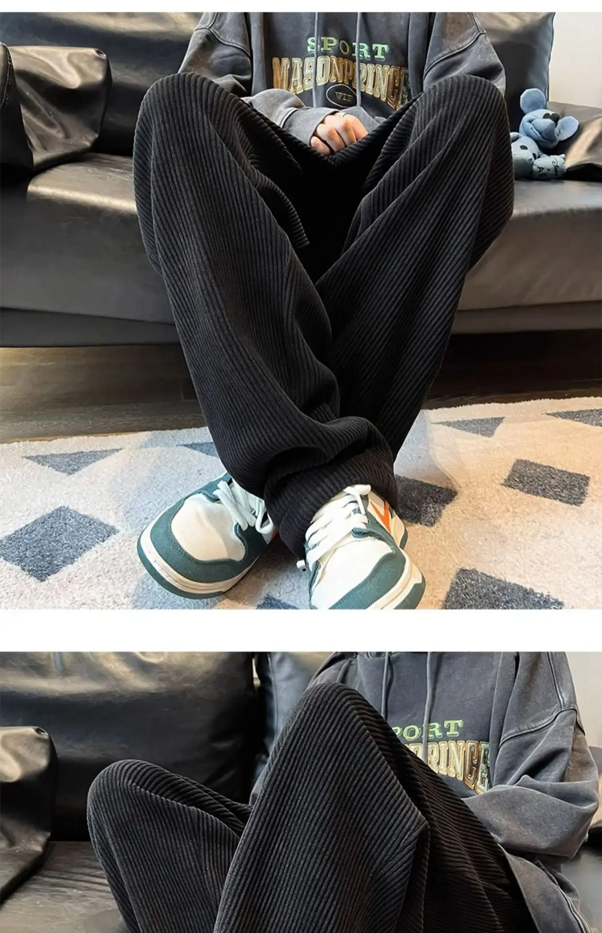 Men's Corduroy Straight Leg Pants Cream Autumn Wear — feature 14