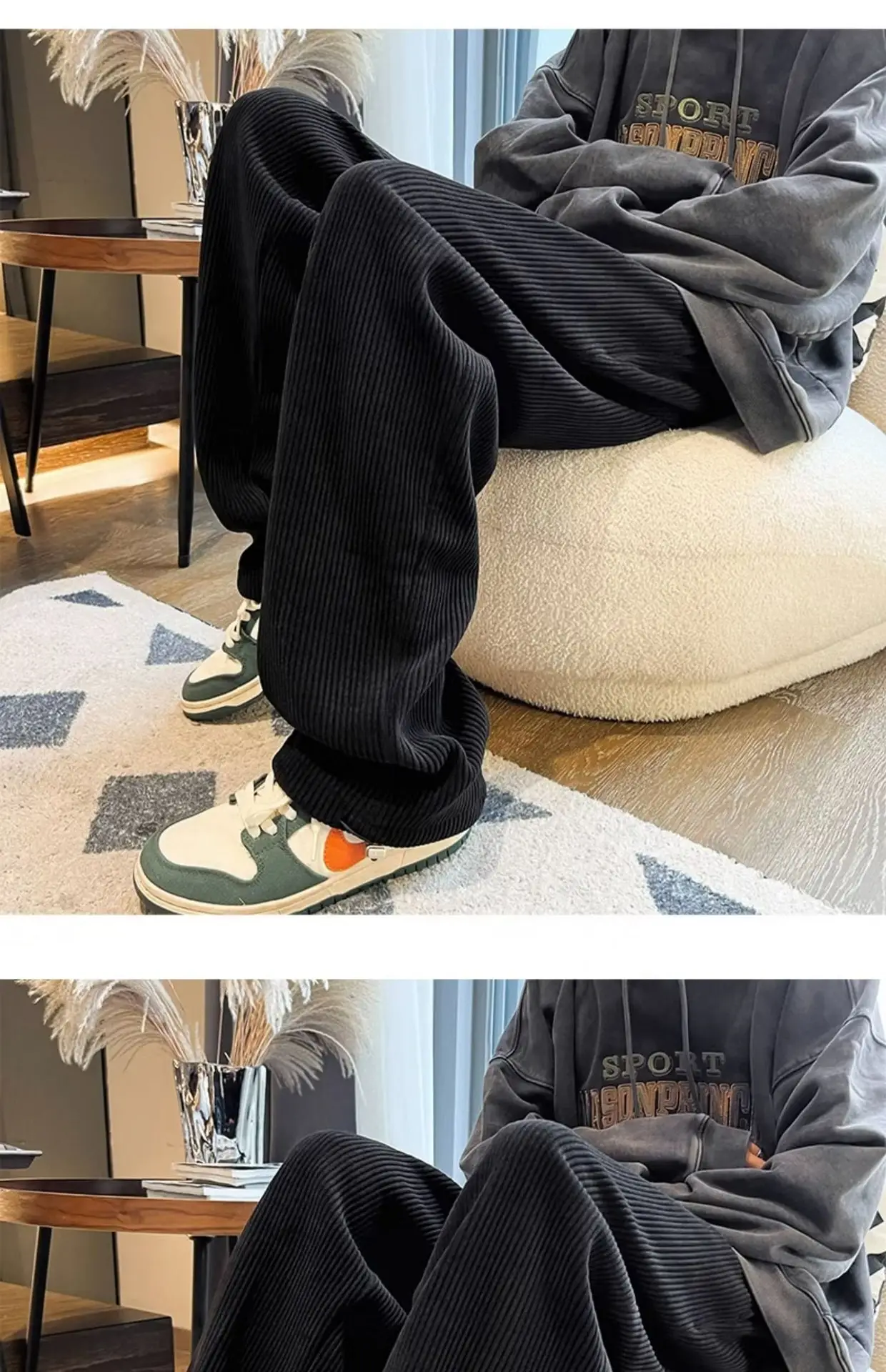 Men's Corduroy Straight Leg Pants Cream Autumn Wear — feature 16
