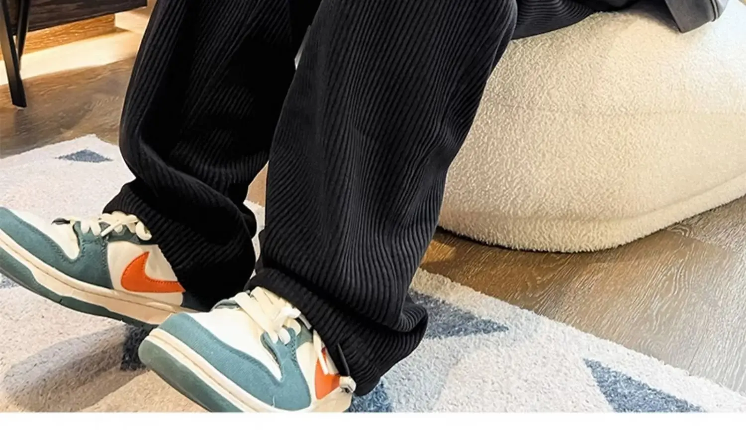Men's Corduroy Straight Leg Pants Cream Autumn Wear — feature 17