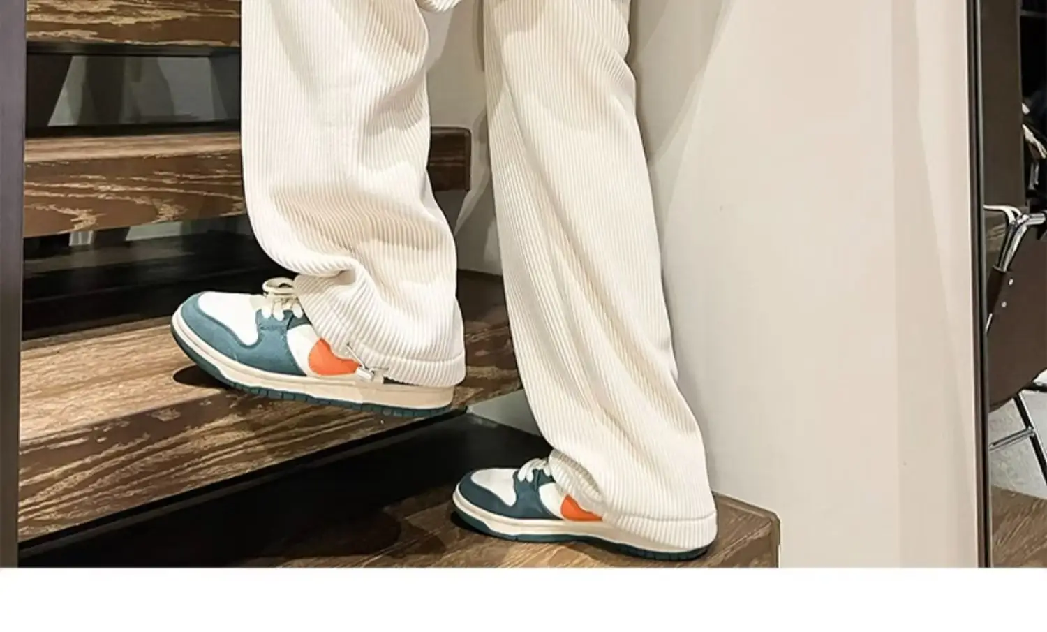 Men's Corduroy Straight Leg Pants Cream Autumn Wear — feature 4
