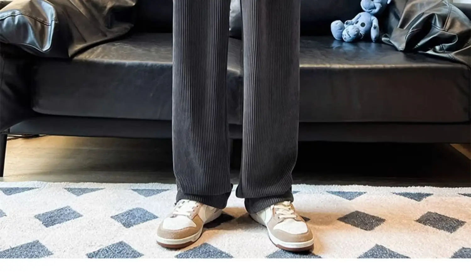 Men's Corduroy Straight Leg Pants Cream Autumn Wear — feature 6