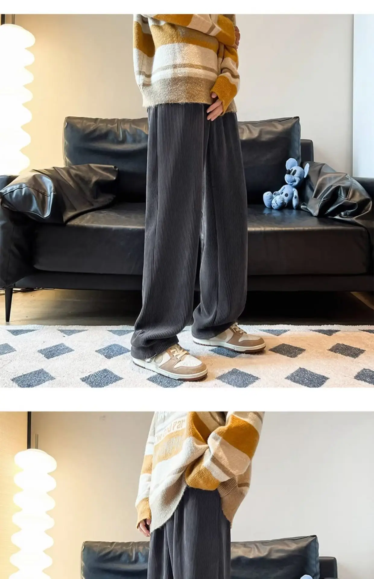 Men's Corduroy Straight Leg Pants Cream Autumn Wear — feature 7