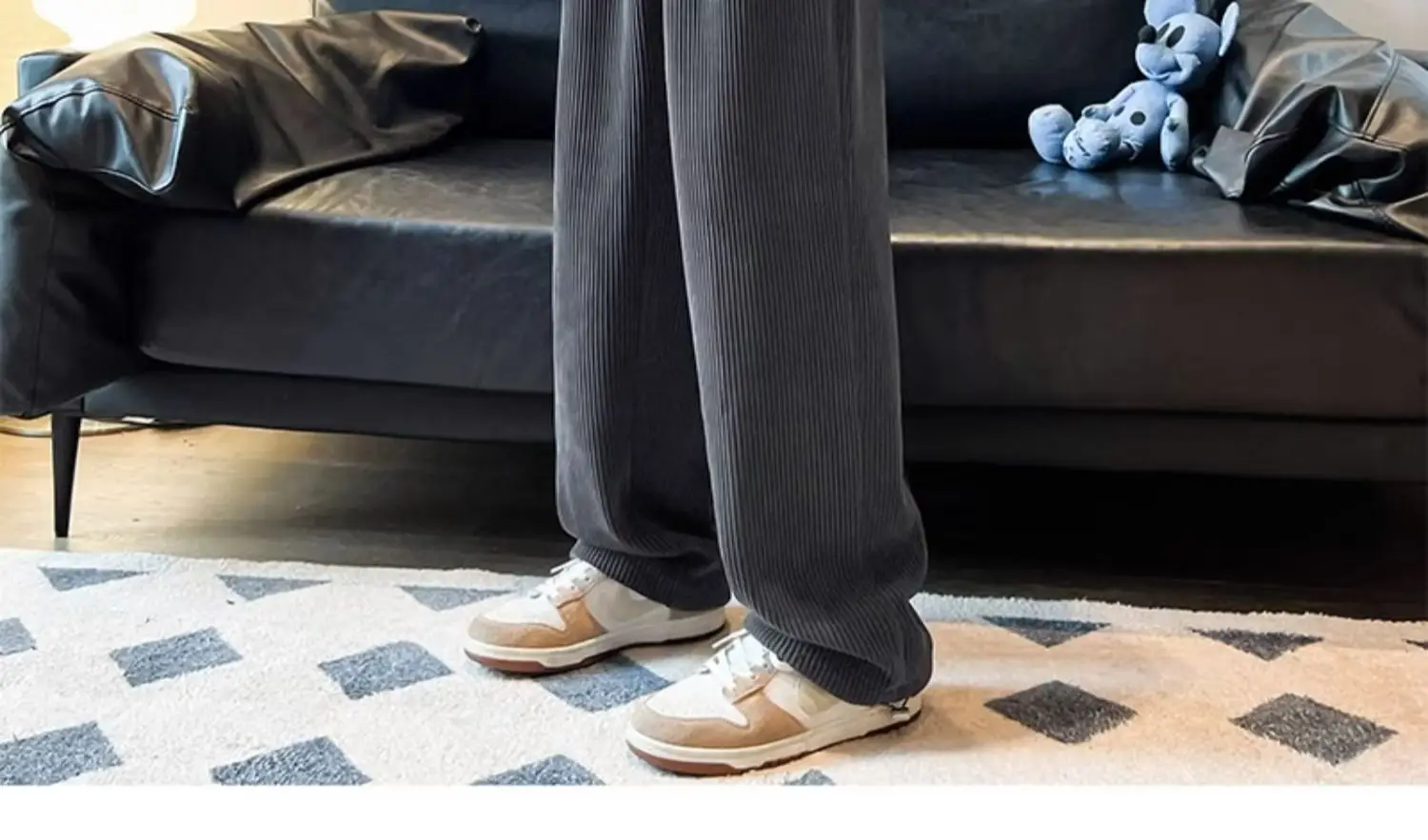 Men's Corduroy Straight Leg Pants Cream Autumn Wear — feature 8