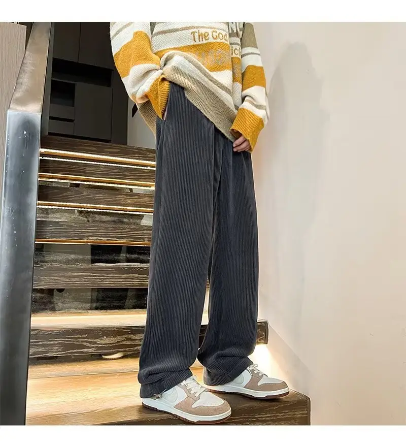 Men's Corduroy Straight Leg Pants Cream Autumn Wear — feature 9