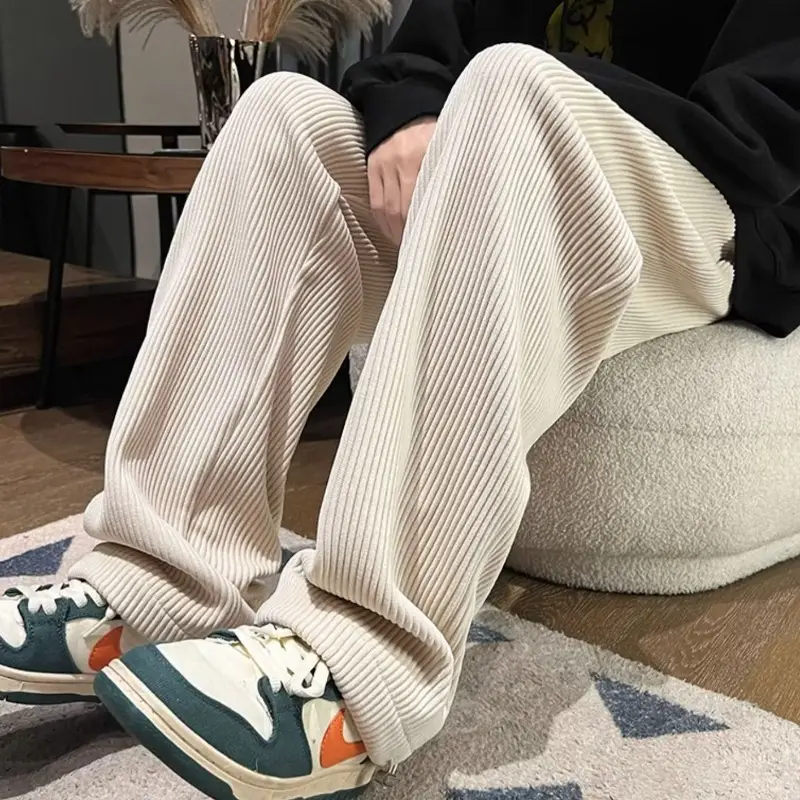 Men's Corduroy Straight Leg Pants Cream Autumn Wear