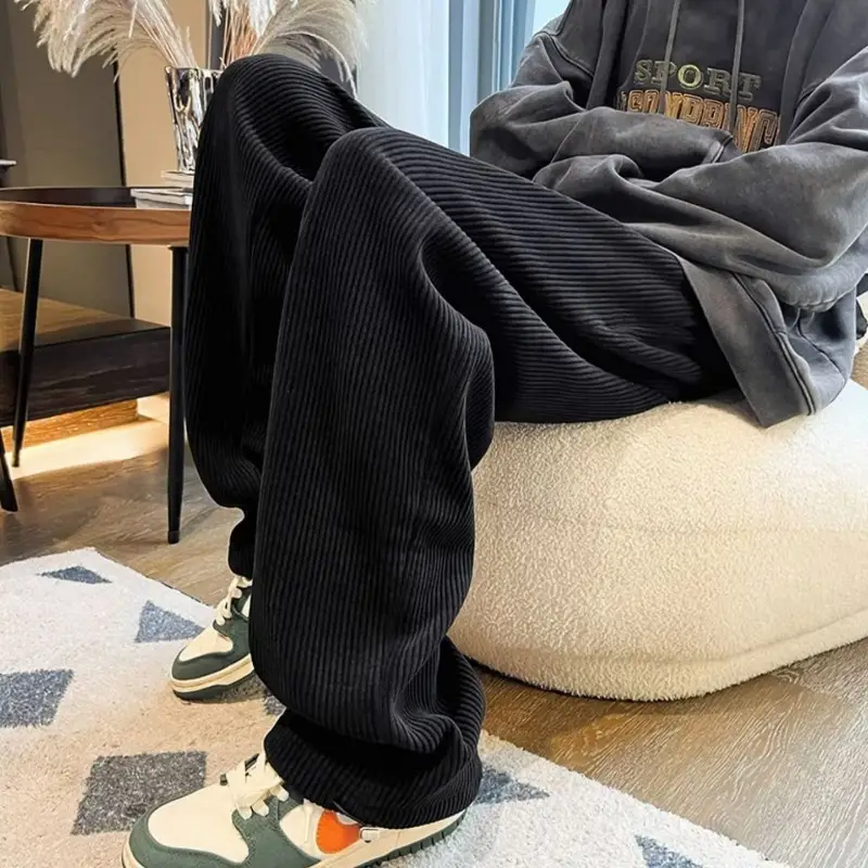 Men's Corduroy Straight Leg Pants Cream Autumn Wear