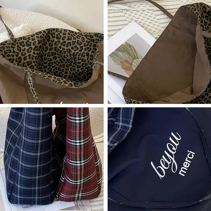 Plaid Women's Commuter Tote Bag Large Capacity - Image 7